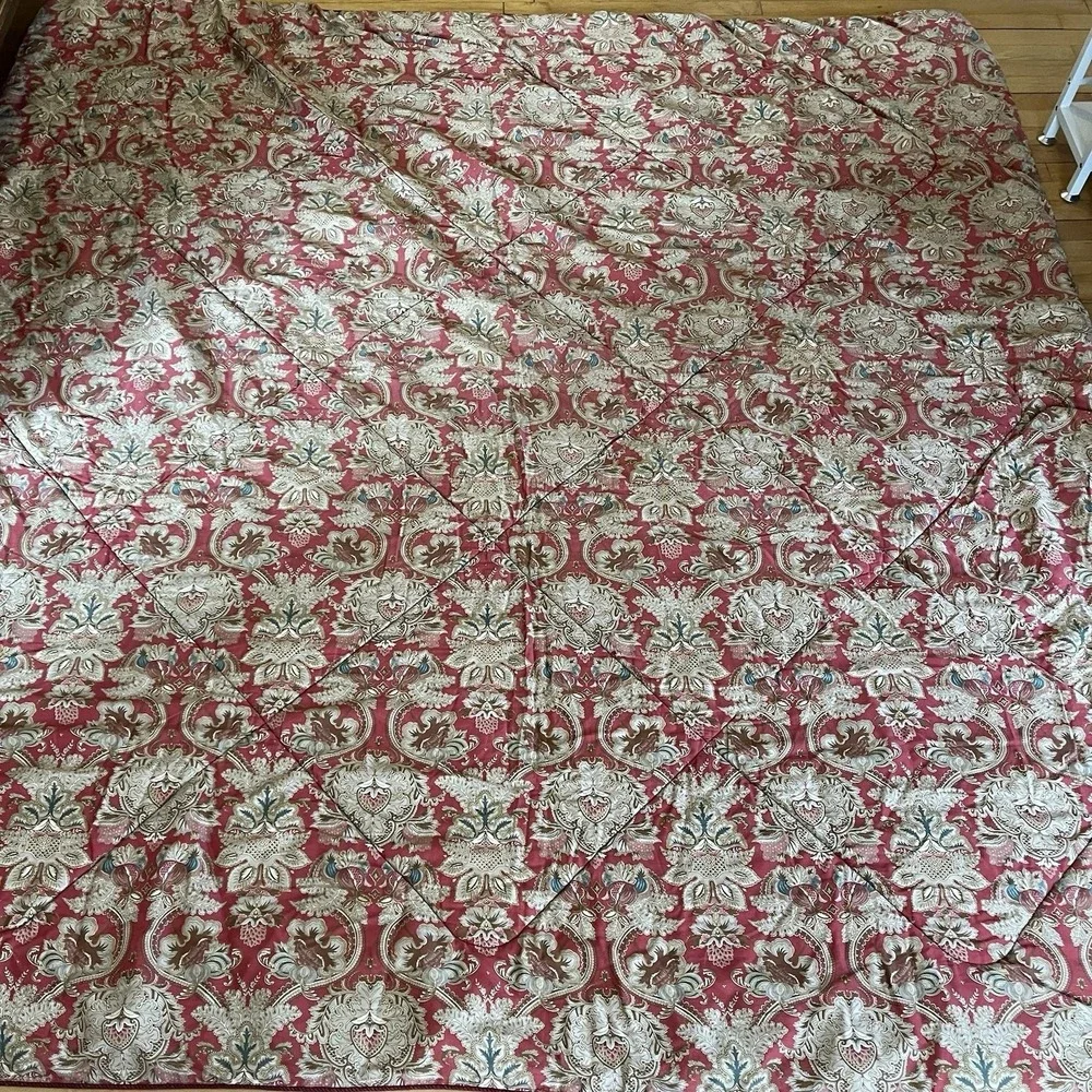 Vintage Ralph Lauren Jardiniere Queen / Full Red Sateen Comforter‎ Made In Italy